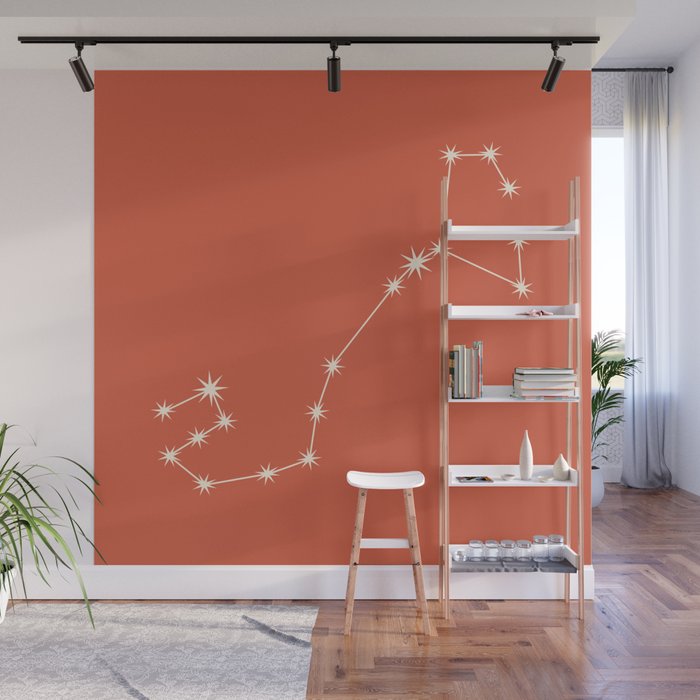 Scorpio Zodiac Star Constellation Line Art Coral Red Wall Mural Gallery Image 1