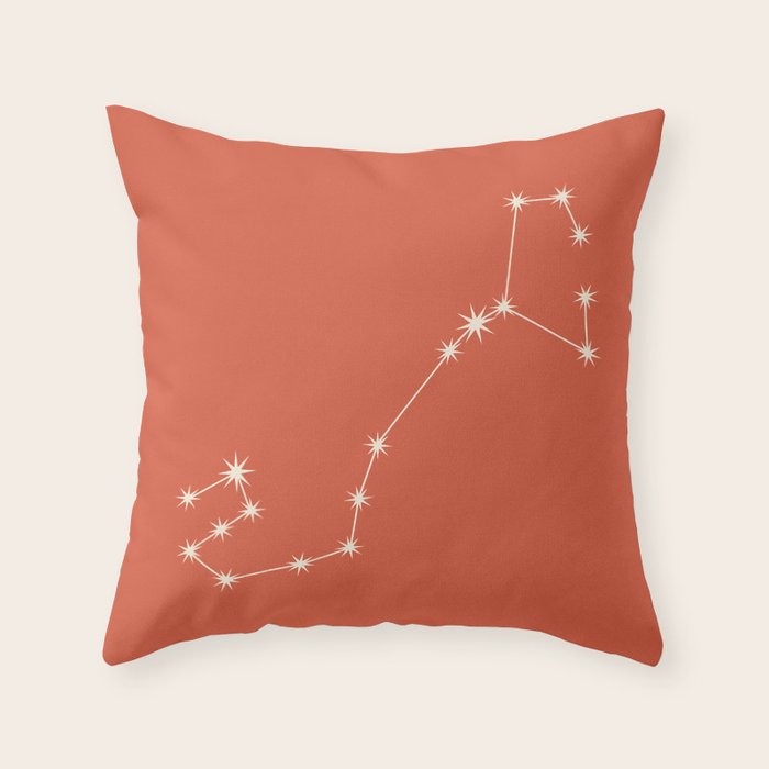 Scorpio Zodiac Star Constellation Line Art Coral Red Throw Pillow Gallery Image 1
