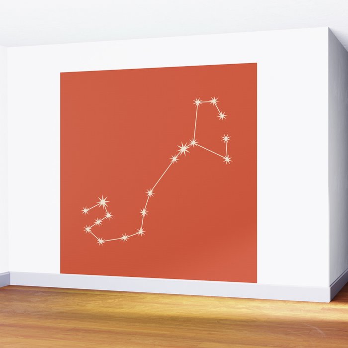 Scorpio Zodiac Star Constellation Line Art Coral Red Wall Mural Gallery Image 2