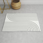 Minimal Line Curvature I Black and White Mid Century Modern Arch Abstract Rug Gallery Image 1