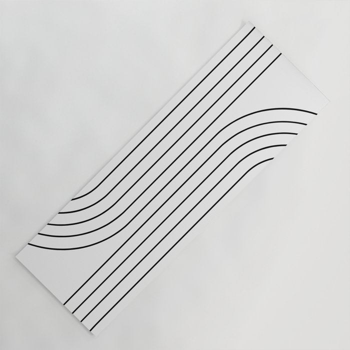 Minimal Line Curvature I Black and White Mid Century Modern Arch Abstract Yoga Mat Gallery Image 1