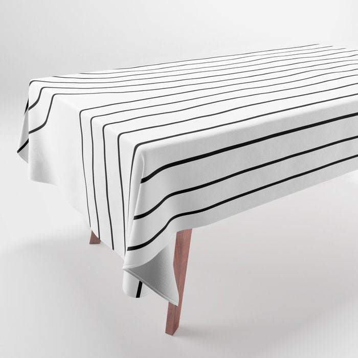Minimal Line Curvature I Black and White Mid Century Modern Arch Abstract Tablecloth Gallery Image 1