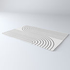 Minimal Line Curvature I Black and White Mid Century Modern Arch Abstract Rug Gallery Image 3