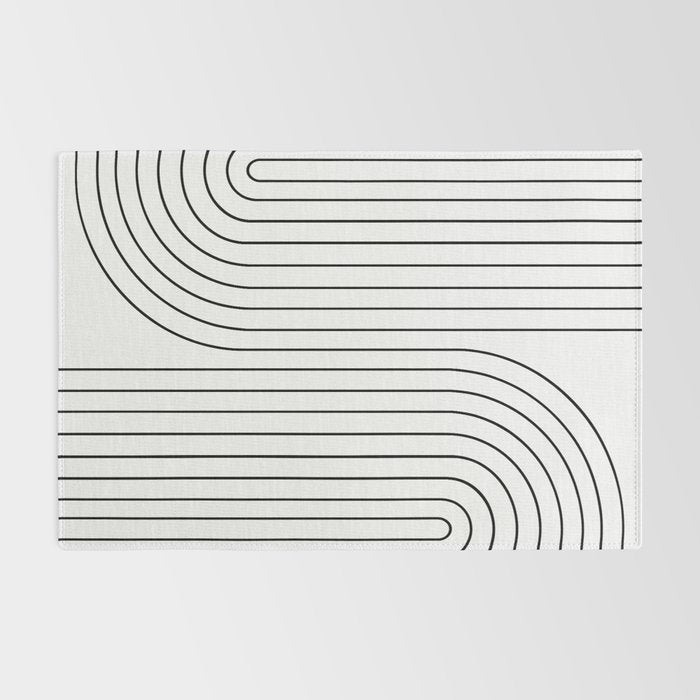 Minimal Line Curvature I Black and White Mid Century Modern Arch Abstract Rug Gallery Image 2