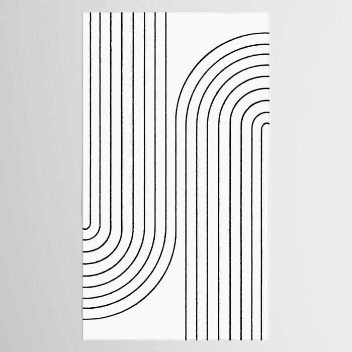 Minimal Line Curvature I Black and White Mid Century Modern Arch Abstract Tablecloth Gallery Image 2