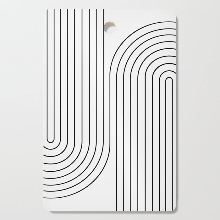 Minimal Line Curvature I Black and White Mid Century Modern Arch Abstract Cutting Board Gallery Image 1