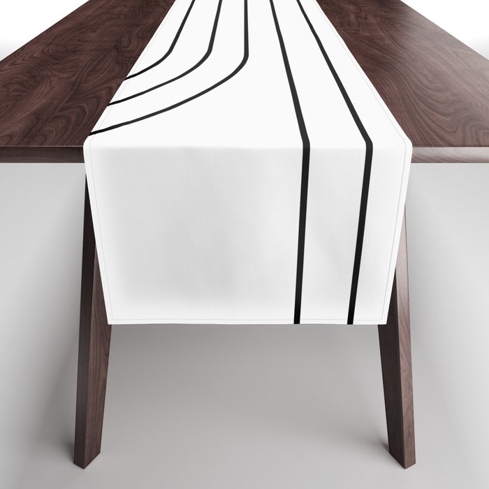 Minimal Line Curvature I Black and White Mid Century Modern Arch Abstract Table Runner Gallery Image 1