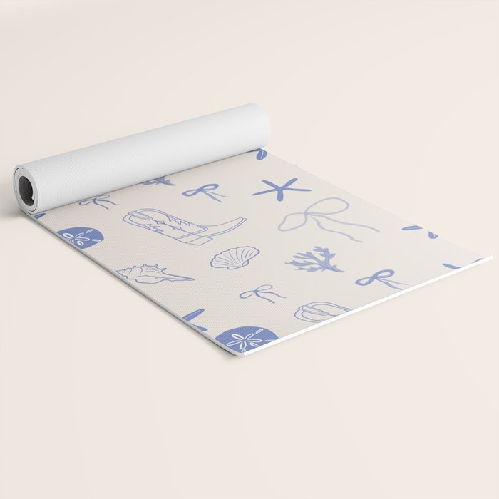 Coastal Cowgirl | Beachy Blue Seashells & Boots Yoga Mat Gallery Image 2