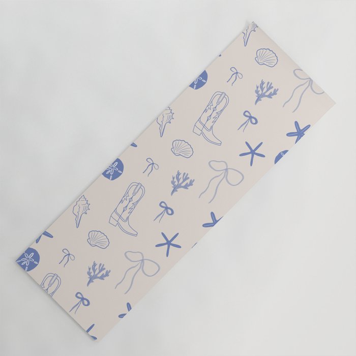 Coastal Cowgirl | Beachy Blue Seashells & Boots Yoga Mat Gallery Image 1