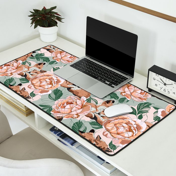 Red foxes in the rose bushes 24 Desk Mat Gallery Image 2