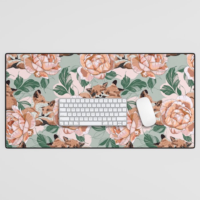 Red foxes in the rose bushes 24 Desk Mat Gallery Image 1
