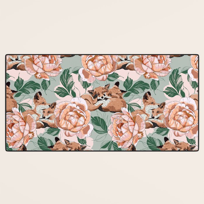 Red foxes in the rose bushes 24 Desk Mat Gallery Image 3