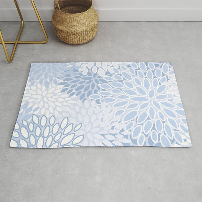 Festive, Winter, Floral Prints, Soft Blue and White Rug Gallery Image 1