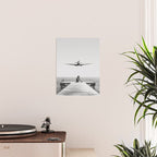 Steady As She Goes; aircraft coming in for an island landing black and white photography- photographs Poster Gallery Image 2