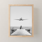Steady As She Goes; aircraft coming in for an island landing black and white photography- photographs Mini Art Print Gallery Image 1