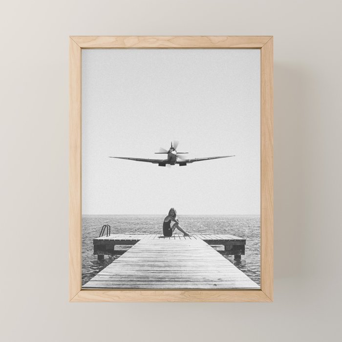 Steady As She Goes; aircraft coming in for an island landing black and white photography- photographs Mini Art Print Gallery Image 1