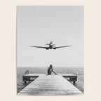 Steady As She Goes; aircraft coming in for an island landing black and white photography- photographs Poster Gallery Image 4