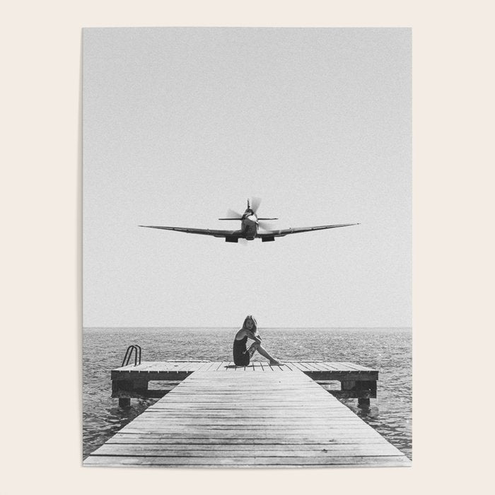 Steady As She Goes; aircraft coming in for an island landing black and white photography- photographs Poster Gallery Image 4