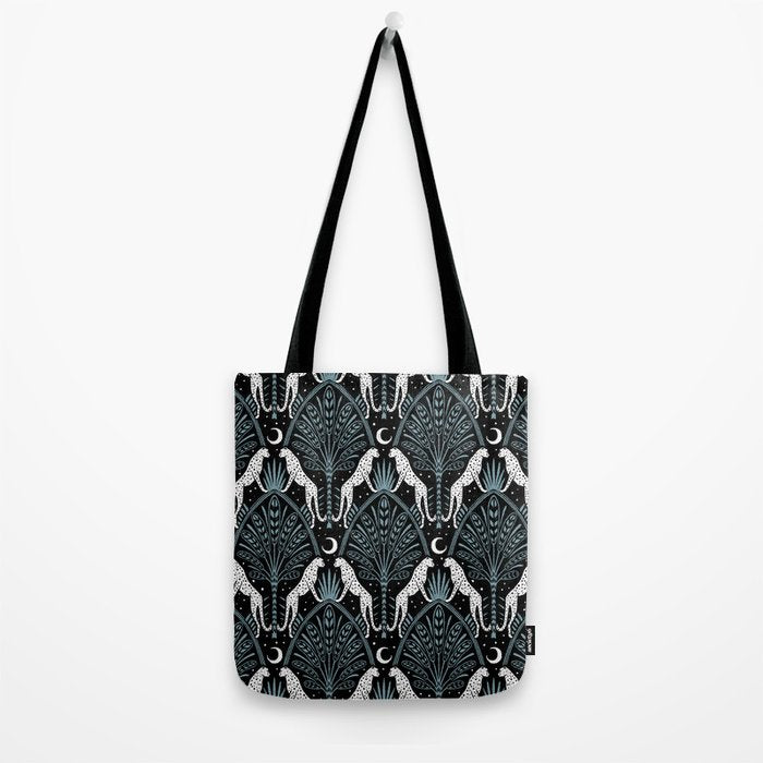 Night Cheetahs - black, white, and blue Tote Bag Gallery Image 2