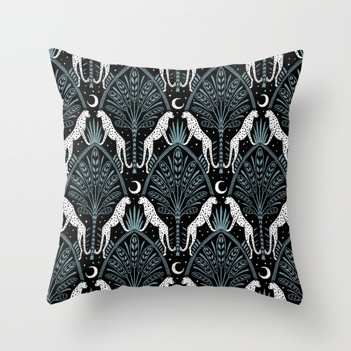 Night Cheetahs - black, white, and blue Throw Pillow Gallery Image 6