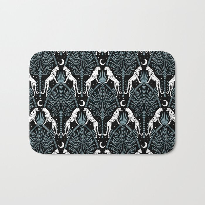 Night Cheetahs - black, white, and blue Bath Mat Gallery Image 1