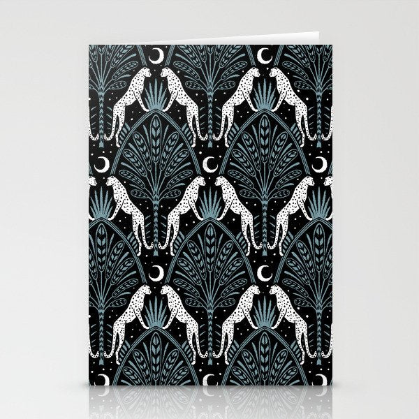 Night Cheetahs - black, white, and blue Stationery Card Gallery Image 2