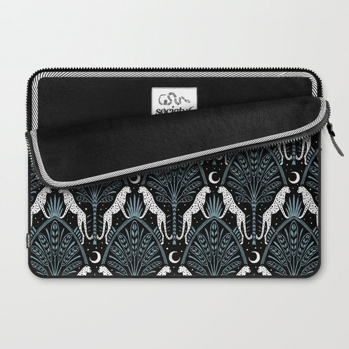 Night Cheetahs - black, white, and blue Laptop Sleeve Gallery Image 2