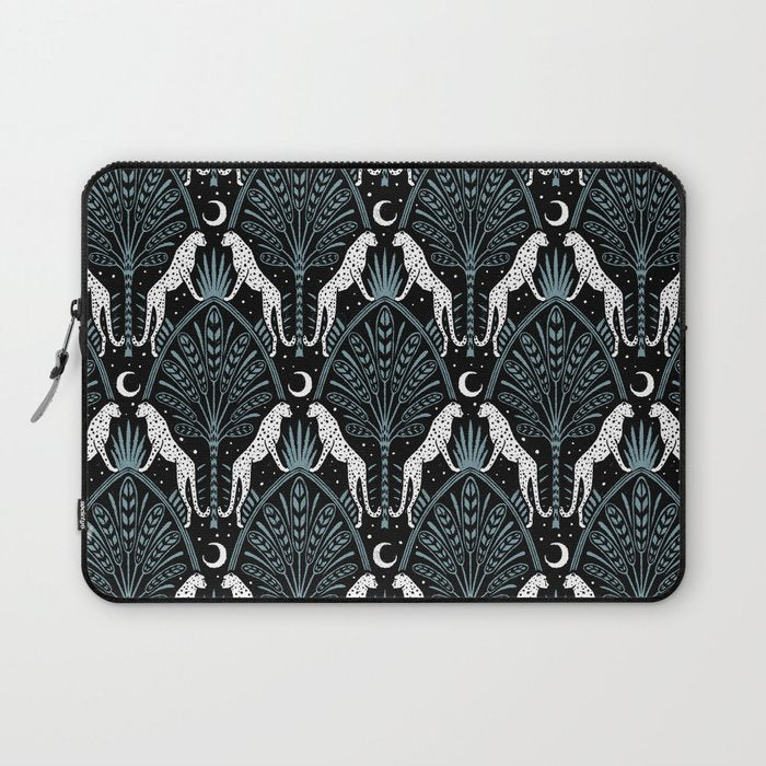 Night Cheetahs - black, white, and blue Laptop Sleeve Gallery Image 1