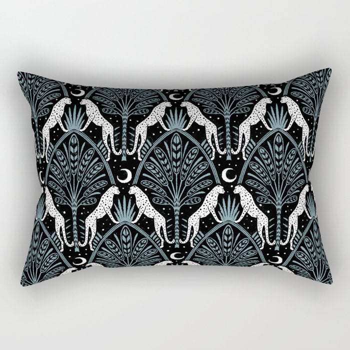 Night Cheetahs - black, white, and blue Rectangular Pillow Gallery Image 1