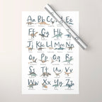 Dinosaur alphabet in muted shades of blue, grey and green Wrapping Paper Gallery Image 1