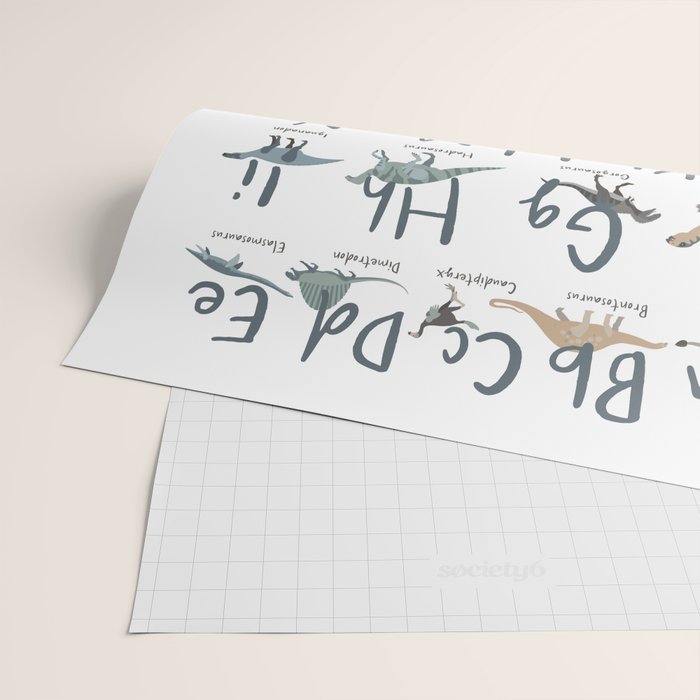 Dinosaur alphabet in muted shades of blue, grey and green Wrapping Paper Gallery Image 2