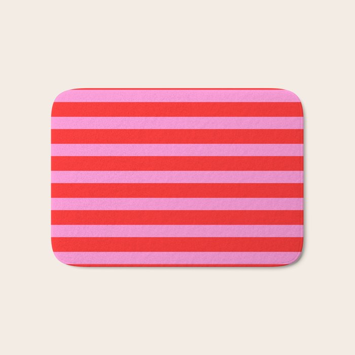 Preppy Pink and Red Stripes Pattern Bath Mat Gallery Image 1