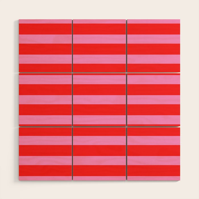 Preppy Pink and Red Stripes Pattern Wood Wall Art Gallery Image 1