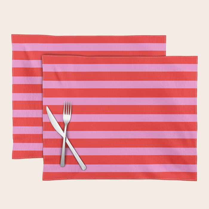 Preppy Pink and Red Stripes Pattern Placemat Gallery Image 1
