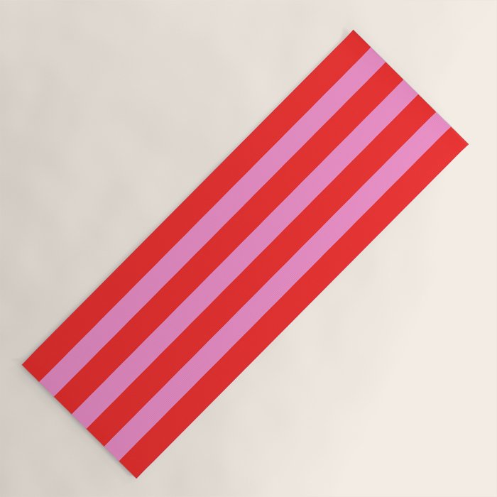 Preppy Pink and Red Stripes Pattern Yoga Mat Gallery Image 1