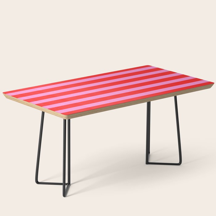 Preppy Pink and Red Stripes Pattern Coffee Table Gallery Image 1