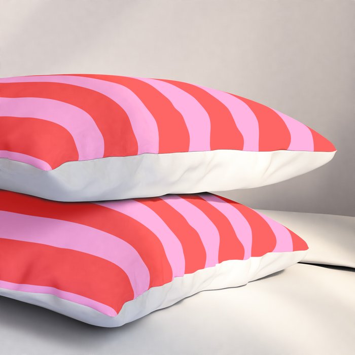 Preppy Pink and Red Stripes Pattern Pillow Sham Gallery Image 3