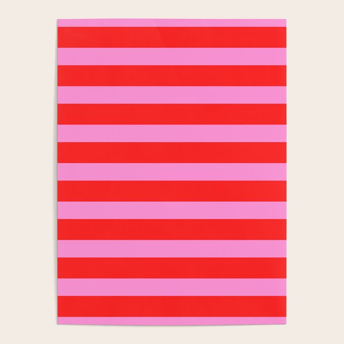 Preppy Pink and Red Stripes Pattern Poster Gallery Image 4