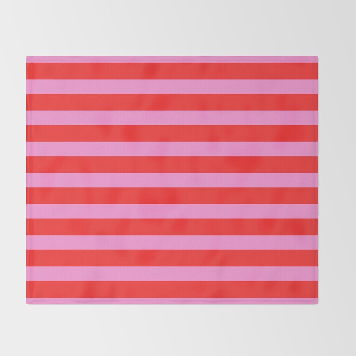 Preppy Pink and Red Stripes Pattern Throw Blanket Gallery Image 2