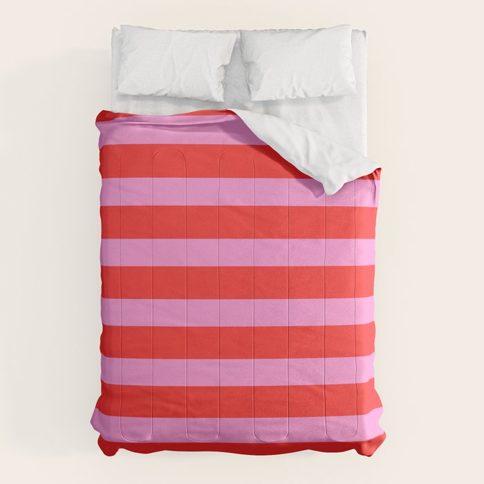 Preppy Pink and Red Stripes Pattern Comforter Gallery Image 1