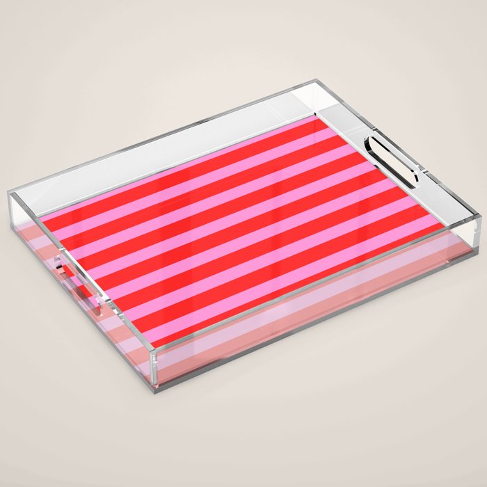 Preppy Pink and Red Stripes Pattern Acrylic Tray Gallery Image 1
