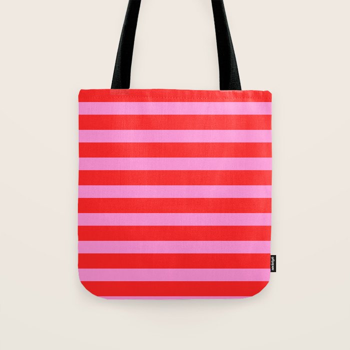 Preppy Pink and Red Stripes Pattern Tote Bag Gallery Image 1