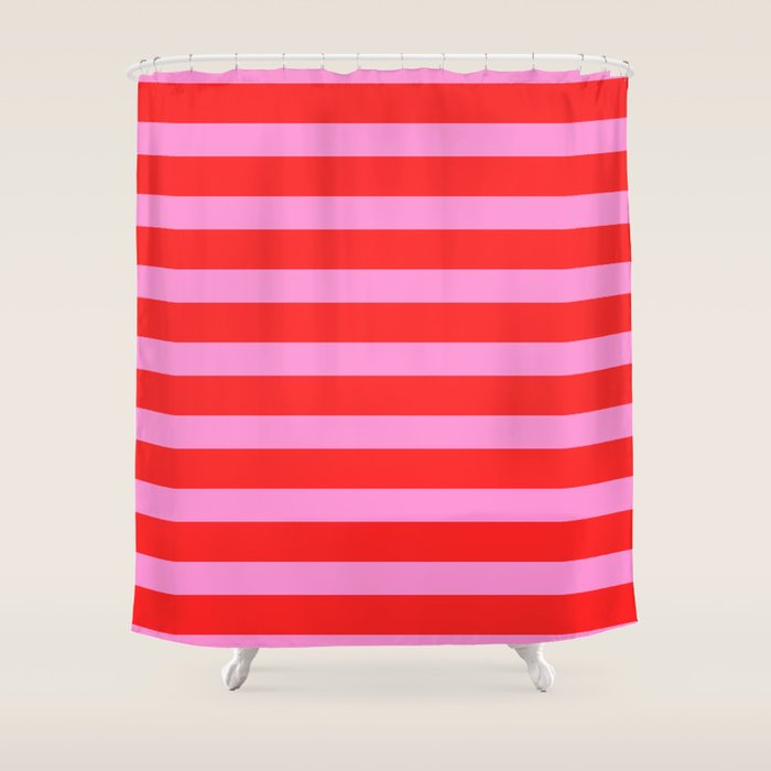 Preppy Pink and Red Stripes Pattern Shower Curtain Gallery Image 1