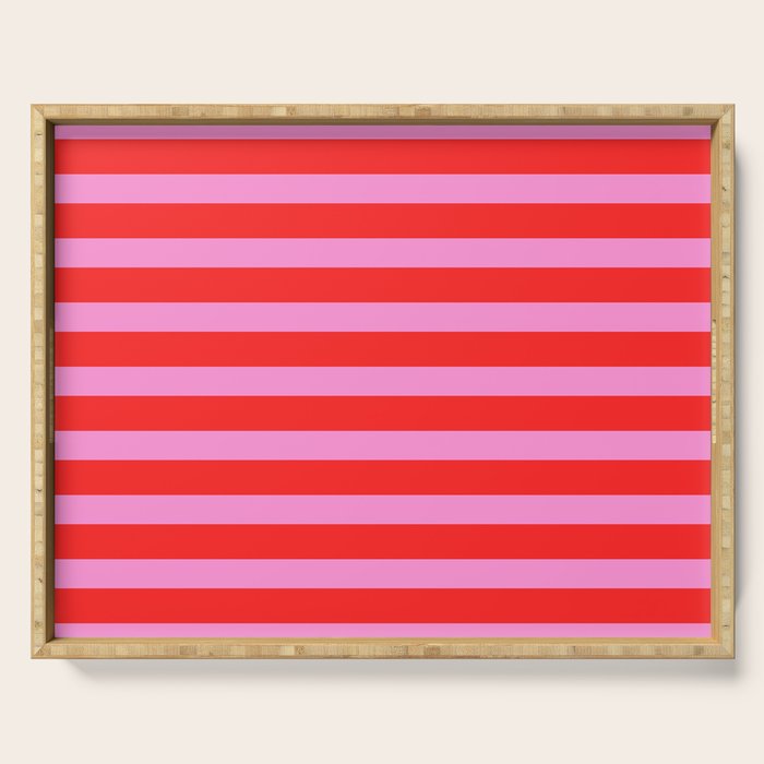 Preppy Pink and Red Stripes Pattern Serving Tray Gallery Image 1