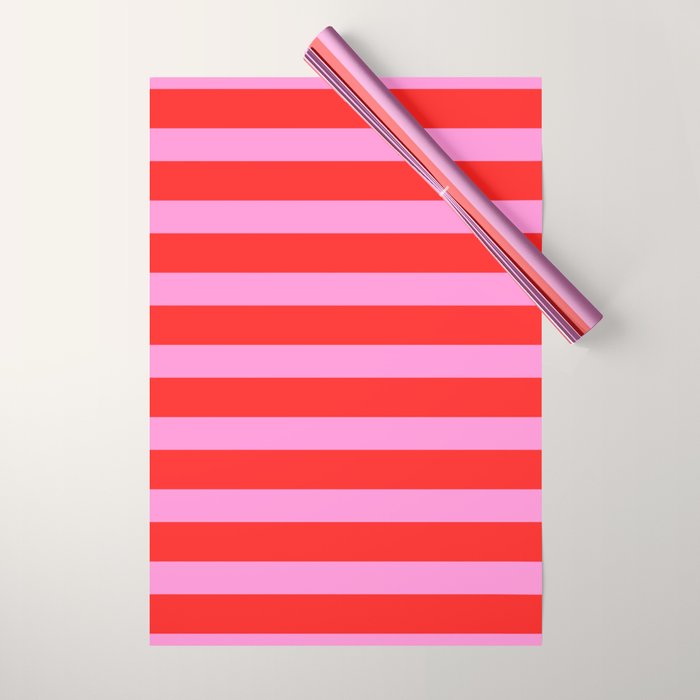 Preppy Pink and Red Stripes Pattern Wrapping Paper Gallery Image 1