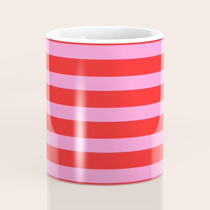 Preppy Pink and Red Stripes Pattern Coffee Mug Gallery Image 4