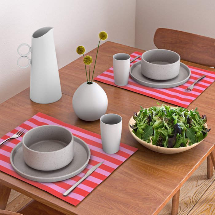 Preppy Pink and Red Stripes Pattern Placemat Gallery Image 2