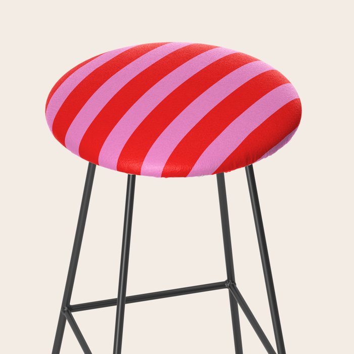 Preppy Pink and Red Stripes Pattern Stool Gallery Image 2