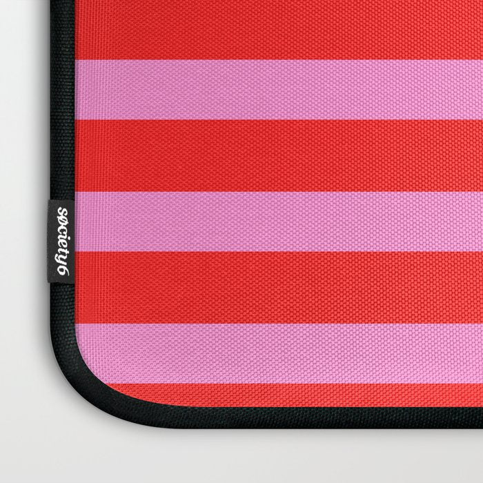Preppy Pink and Red Stripes Pattern Laptop Sleeve Gallery Image 3