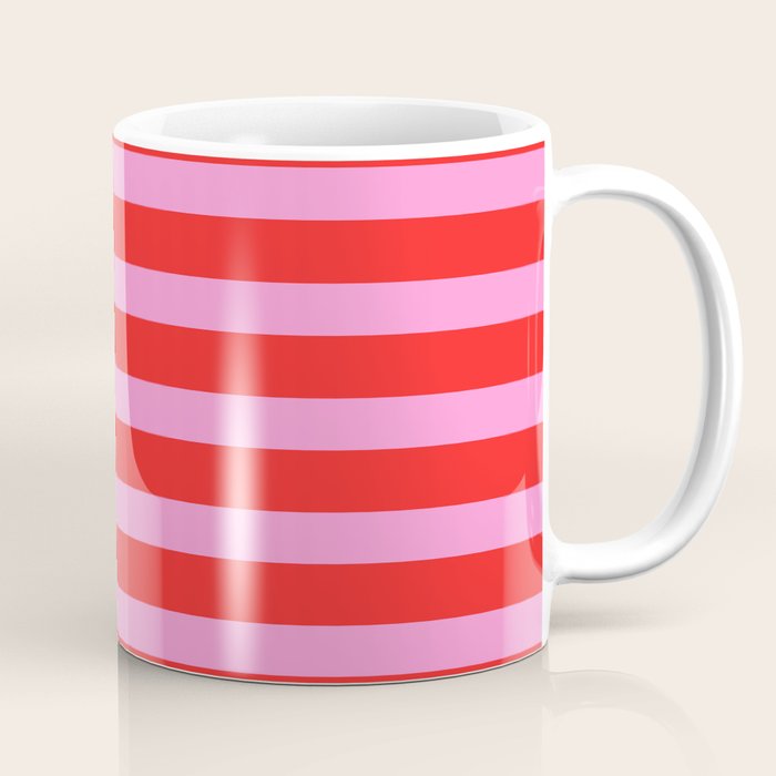 Preppy Pink and Red Stripes Pattern Coffee Mug Gallery Image 1